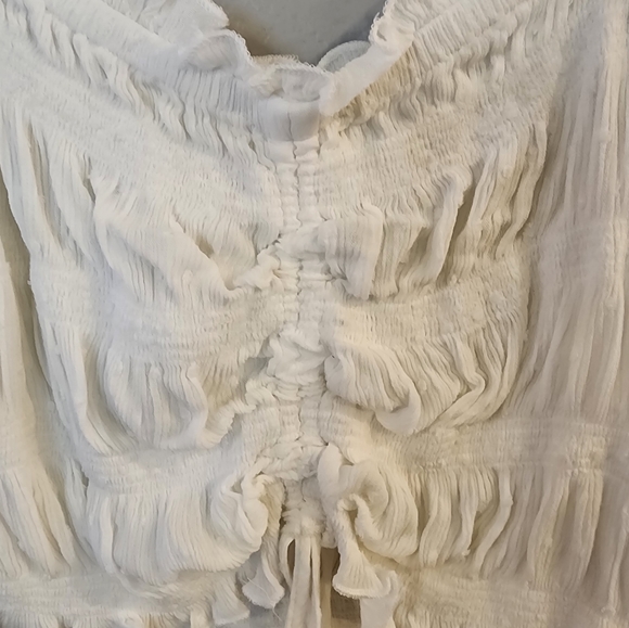 Ocean Drive Draw String Off the Shoulder Ruffle Blouse - Picture 3 of 7